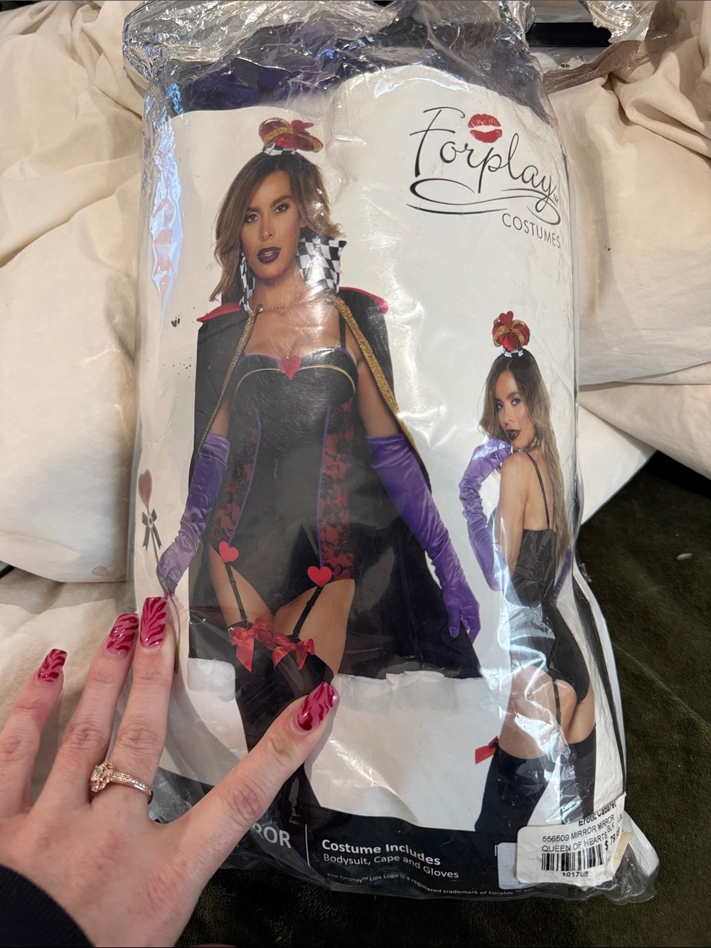 Forplay Queen of Hearts Halloween Costume with Purple Gloves and Red Accents